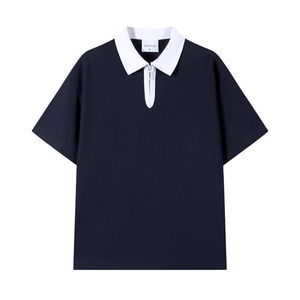 เสื้อโปโลแขนสั้นถักนิตติ้ง ทรงลำลอง สีพื้น ผ้าย้อมสีเรียบ - Product Image 1
