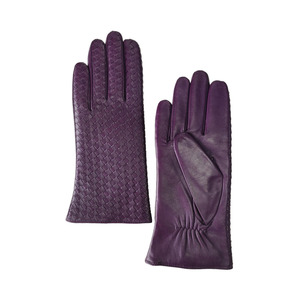 Purple Leather Wrist <b>Gloves</b> Thermal Unlined Plain Style Winter Casual Wear - Product Image 1