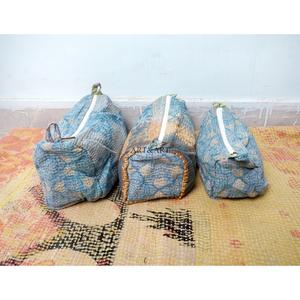 Indian Kantha Hand Block Print Cotton Cosmetic Bag Set with Zipper Closure Modern Style Lightweight Women's Travel <b>Makeup</b> Pouch - Product Image 2