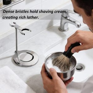 Kit de brochas de afeitar para hombres, juego de brochas de afeitar 3 en 1, incluye brocha de afeitar, arco de afeitar, acero inoxidable, alta calidad - Product Image 3