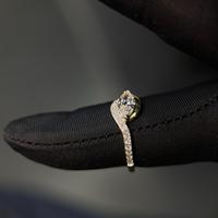 Anillo de Oro de 14K con Diamantes Cultivados en Laboratorio, Corte Marquesa y Redondo, para Mujer, Joyería Fina