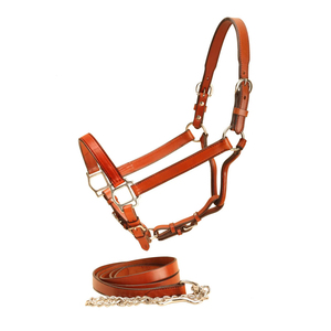 Harnais de cheval en cuir noir avec boucles en laiton et surpiqûres blanches pour l'équitation et l'entraînement - Product Image 6