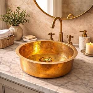 Premium Brass Wash <b>Basin</b> Handmade Bathroom Vanity Sink Luxury Countertop Design For Modern Home Decoration - Product Image 2