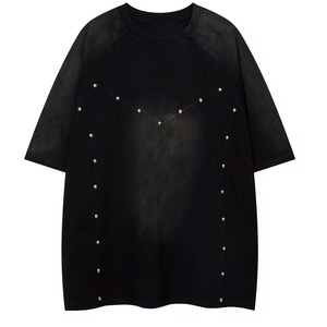 เสื้อยืดโอเวอร์ไซส์ผ้าฝ้ายเทรนดี้สำหรับทุกเพศ ดีไซน์ประดับเพชรเทียม แขนสั้น สไตล์ลำลอง น้ำหนัก 300 กรัม สไตล์ผู้ชายและผู้หญิง ขายส่ง - Product Image 1