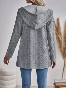 Sweat-shirt à capuche pour femme, qualité professionnelle, élégant, texture tendance, couleur unie, fermeture éclair, personnalisable - Product Image 1