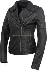 Nueva chaqueta de motociclista de cuero genuino para mujer, chaqueta de carreras ajustada informal de manga larga, transpirable personalizado de Color sólido - Product Image 4