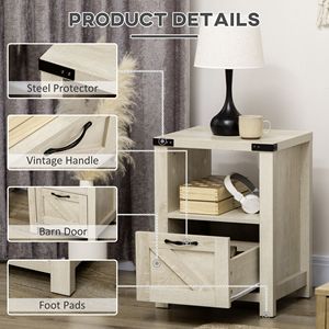 Industrial 1 <b>Drawer</b> 1 Shelf <b>Side</b> <b>Table</b> with Storage Natural for Living Room Bedroom - Product Image 5