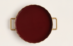 Modern Round Metal Enamel <b>Tray</b> with <b>Gold</b> Handles Decorative Scalloped Edge Serving Platter for <b>Coffee</b> <b>Table</b> Living Room Kitchen - Product Image 2