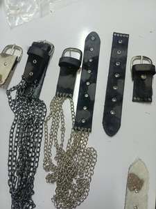 Y2K Style Cow Hide Leather <b>Belt</b> Alloy Plate Buckle <b>Chain</b> Detail Solid Color Casual Design Durable One Piece Molding Waterproof - Product Image 2