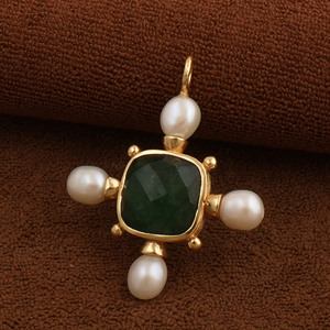 Turquoise Amazonite <b>Moonstone</b> Strawberry Quartz <b>Pendant</b>, Gold Plated Pearl Cross Design Handmade Fashion Jewelry Women Gift Bulk - Product Image 4