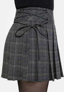 Mini-jupe plissée à carreaux, taille élastique, jupe d'uniforme scolaire en tartan pour femmes - Product Image 5