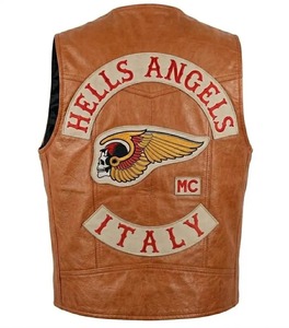เสื้อกั๊กหนังวัวแท้ 100% ปักลายหัวกะโหลก Hells Angels Italy - Product Image 1