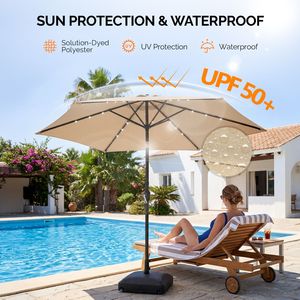Ombrellone da Patio Solare da 2,7 m con Luci LED e Manovella Inclinabile a Pulsante - Ombrellone da Esterno Impermeabile in Polietilene per Tavolo da Mercato - Product Image 4