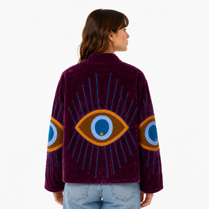 Chaqueta india Suzani bordada de algodón, abrigo corto de invierno hecho a mano estilo bohemio, chaqueta hippie con bordado para mujer - Product Image 2