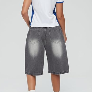 Acid Wash Denim Jorts Unisex Streetwear Baggy Fit Vintage Cotton OEM Jean <b>Shorts</b> Supplier - Product Image 4
