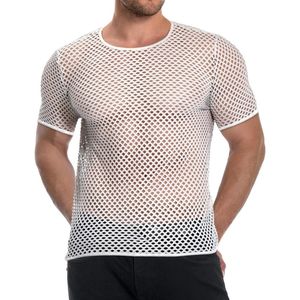 Chemises pour hommes personnalisées en maille filet transparente à manches courtes, col rond, style moderne et décontracté - Product Image 1