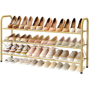 Organizador de zapatos de metal dorado de 4 niveles, estante moderno independiente de hierro forjado para almacenamiento de zapatos en armario, dormitorio o recibidor. - Product Image 2