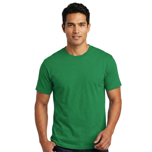T-shirt décontracté pour homme, vert uni, 100% coton, manches courtes, col rond, coupe classique, jersey tricoté uni - Product Image 4