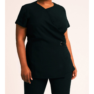<b>Wrap</b> Style New Arrival Spa Uniform <b>Black</b> Design High Quality Uniform Spa Salon Tunic - Product Image 2