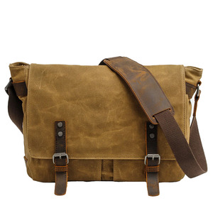 Vintage Canvas Messenger Bag Durable Casual Shoulder Bag Zipper Pockets Adjustable Strap <b>Water</b> Resistant High Capacity for - Product Image 4