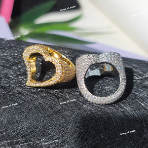 แหวนรูปหัวใจเปิดประดับเพชรโมอิสซาไนต์สุดโรแมนติก ดีไซน์แบบ Iced Out ทำจากเงินแท้ 925 สไตล์ฮิปฮอปโดดเด่นสำหรับผู้หญิง - Product Image 3