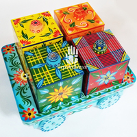 Theperfectbazaar Art Deco Boîte à fruits secs décorative en bois peinte à la main pour la décoration de la maison - Utilisation sur table - Retour à l'école - 4 compartiments