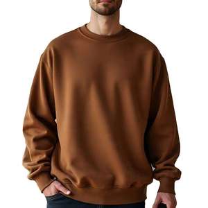 Men's <b>Brown</b> Crew Neck Sweatshirt Oversized Fit Cotton French Terry Casual Autumn Wear - Product Image 3