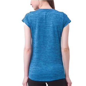 Women's Blue <b>Cap</b> <b>Sleeve</b> T-Shirt Slim Fit Quick Dry Knitted Polyester Casual <b>Top</b> Spring Summer O-Neck Solid Color - Product Image 5