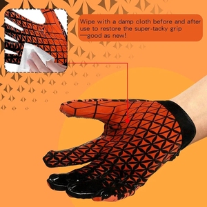 Gants de football américain personnalisés en cuir synthétique orange et noir avec fermeture auto-agrippante, adhérence collante, respirants, antidérapants, OEM - Product Image 6