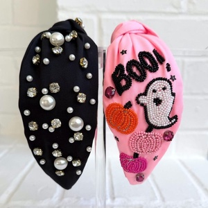 Collection de bandeaux à sequins et perles pour Halloween, faits main, motifs citrouille, fantôme, squelette, accessoires de cheveux noués pour femmes et filles - Vente chaude - Product Image 2