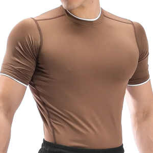 Chemise de compression athlétique marron pour hommes, respirante, extensible, à manches courtes, pour l'entraînement en salle de sport, haut de sport - Product Image 3