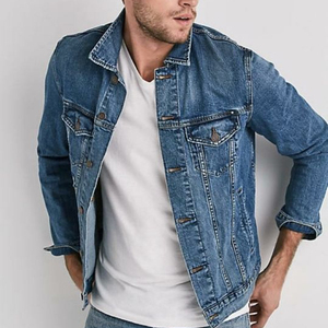 MANWA Men's Classic Blue Denim Jacket Vintage Color Blocking Casual Turn-down Collar Regular Fit Pullover Closure Breathable - Product Image 1