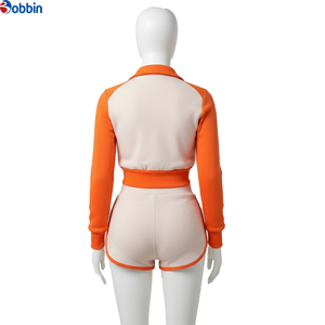 Conjuntos Deportivos Cortos de Verano Estilo Hip Hop para Mujer, 2 Piezas, Conjunto Deportivo con Bloques de Color, Top Corto de Manga Larga con Bolsillo y Pantalones Cortos - Product Image 2