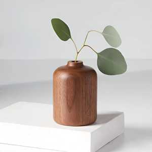 Jarrón de Madera Artesanal de Boca Ancha con Diseño de Grano Natural, Recipiente Floral de Madera Sólida para Mesa, Jarrón Decorativo - Product Image 1