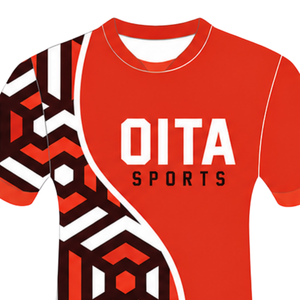 Camiseta de Rugby Geométrica Roja Brillante, Negra y Blanca, de Manga Corta y Cuello Redondo, Personalizable, Transpirable, para Entrenamiento Deportivo en Equipo - Product Image 3