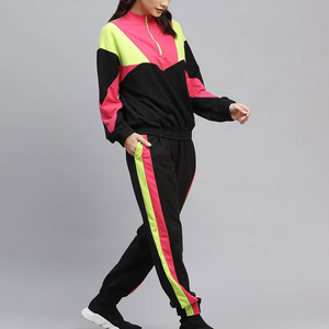 Women's Color Blocking Tracksuit Set Full Sleeve Half-<b>Zip</b> Regular Fit Sporty Style Winter Wear Side Pockets Anti-Pilling <b>Hooded</b> - Product Image 3