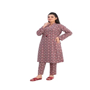 Vestido paquistaní transpirable Salwar Kameez de lino de alta calidad para mujer estilo estampado de moda modesta - Product Image 1