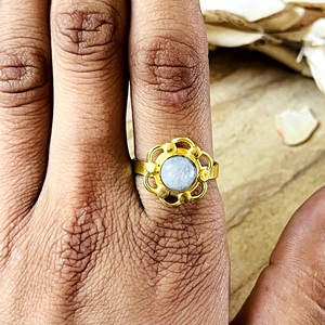 New Arrival Boho Flower Moonstone <b>Ring</b> Ethnic Brass <b>Rings</b> Women 18k Gold Plated Floral Tribal <b>Statement</b> Jewelry Wholesale/OEM - Product Image 4