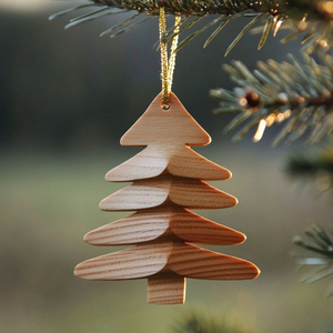 Élégante Décoration de Noël en Bois Naturel en Forme de Corne, Ornement Suspendu pour Arbre de Noël - Product Image 1