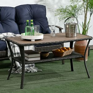 Tavolino da Caffè in Rattan Marrone Misto per Patio con Ripiano Contenitore, Tavolino Laterale in Vimini con Piano in Composito Legno-Plastica, Arredamento da Esterno - Product Image 6