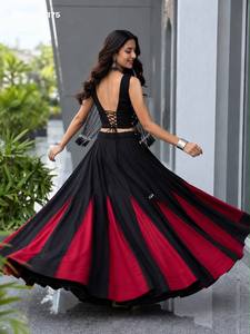 Designer Fancy Cotton with Flared Kali-Pattern <b>Red</b> & Black <b>Lehenga</b> - Long Dori with Ginny-Kodi Blouse Supplier from India - Product Image 4