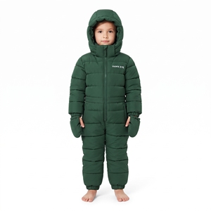 Combinaison de ski à capuche pour garçons, une pièce, synthétique, isolée, coupe-vent, fermeture éclair, verte, vêtements de ski pour enfants - Product Image 3