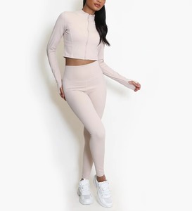 Women's Solid 3-Piece Activewear Set with <b>Zip</b>-<b>Up</b> <b>Jacket</b> Sports Bra Yoga Leggings 4 Way Stretch Workout Fitness - Product Image 5
