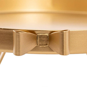 Elegant Gold <b>Cake</b> <b>Stand</b> Featuring A Shallow Round Tray With Raised Edges Side Handles & A Unique Geometric Wire Base For Serving - Product Image 5