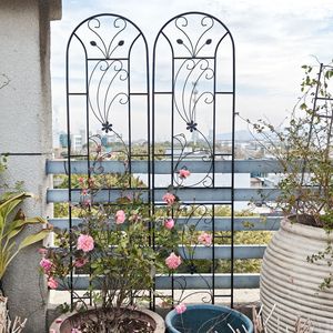 Set di 2 tralicci da giardino in metallo nero stile pavone, 220 cm x 50 cm, antiruggine, per supporto fiori da esterno e piante rampicanti, recinzione e cancello - Product Image 5