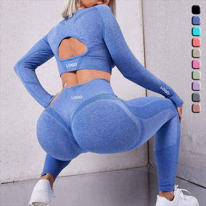 Nuevo Conjunto Deportivo Simple de Cintura Elástica Transpirable sin Costuras para Mujer, Ropa Deportiva de 10 Piezas, Camisetas de Manga Larga, Leggings, Traje de Yoga - Product Image 1