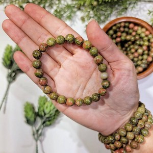 Unakite Beaded <b>Bracelet</b> Natural <b>Stone</b> Bohemian Style Everyday Wear Unisex Jewelry - Product Image 6