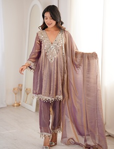 Salwar Kameez Tradicional Indio y Pakistaní de Seda Georgette con Bordado de Espejo y Encaje para Bodas, Ropa Elegante para Mujer a Bajo Precio - Product Image 1