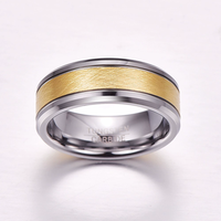 Bague en carbure de tungstène argenté avec incrustation centrale en or brossé, alliance bicolore de 8 mm pour homme, bijoux professionnels en gros