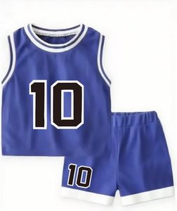 Ensemble maillot de basket bleu pour garçons, numéro 10, débardeur sans manches avec short, polyester respirant, vêtements de sport toutes saisons - Product Image 1